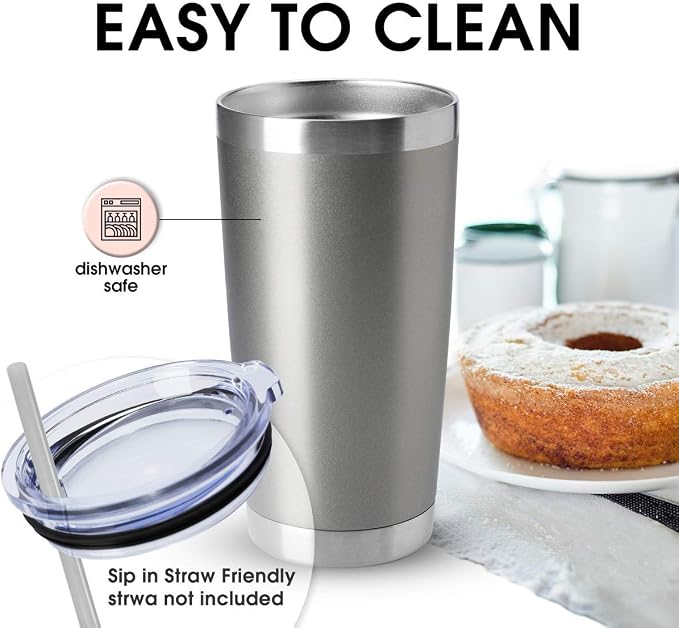HASLE OUTFITTERS 20oz Tumblers Bulk Stainless Steel Cup with Lid Double Wall Vacuum Insulated Coffee Mug for Cold & Hot Drinks 1 Pack, Grey