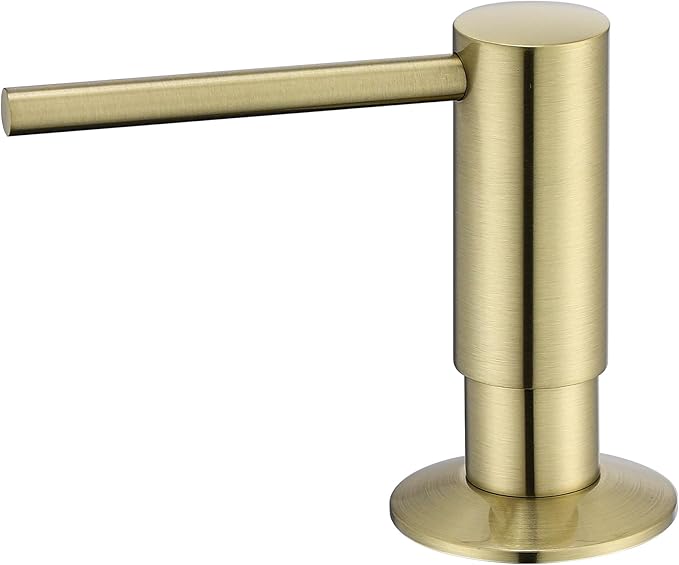 Avola Brushed Gold Sink Soap Dispenser, Solid Brass Pump Head Liquid Lotion Countertop Kitchen Bathroom Soap Dispenser with 17 OZ PET Large Bottle
