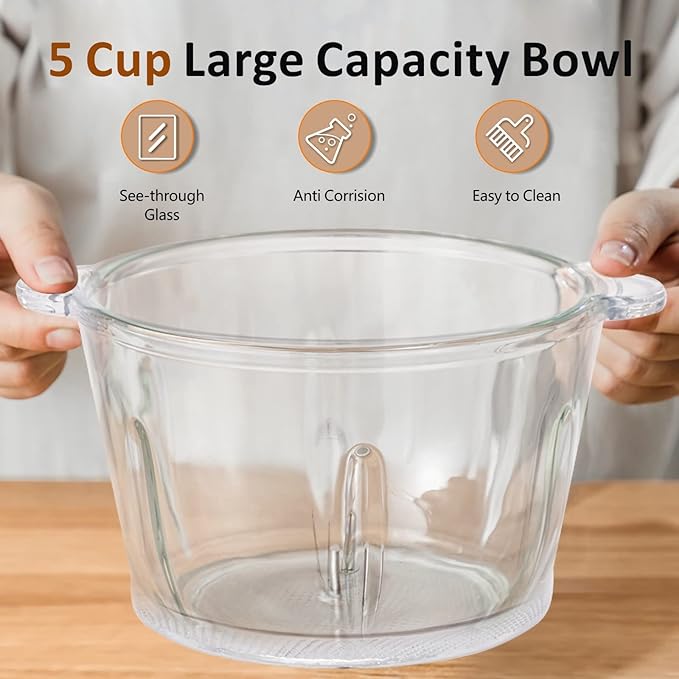 Cordless Food Processor Electric Chopper, Small Wireless Processor 6000mAh Battery with 5cup/1.2L Glass Bowl for Vegetable, Onion, Baby Food, Mini Garlic Chopper Portable Meat Blender Mixer, White