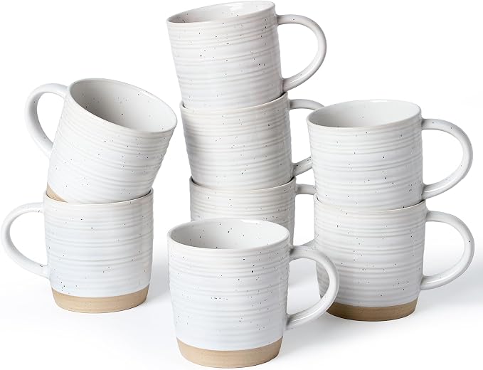 famiware Coffee Mugs Set of 8, 13 oz Mug Set, Ceramic Cup Set with Handle for Coffee, Tea, Cocoa, Milk, Constellation Series, White