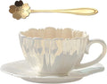 amokk Porcelain Coffee Mugs Flower Shaped Tea Cup and Saucer Set for Housewarming Gift Home Decor (White)