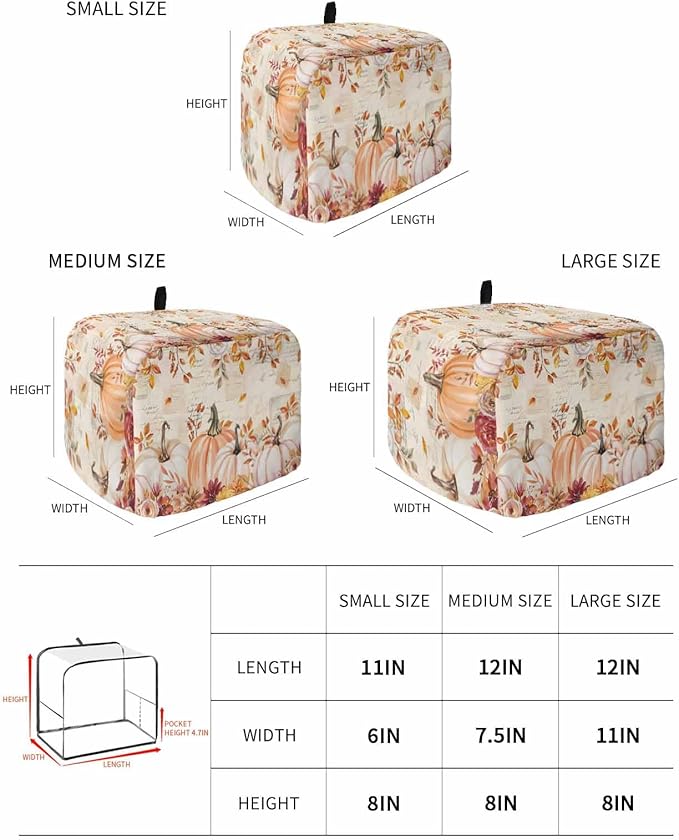 Pink Orange Pumpkins Fall Toaster Cover 2 Slice, Thanksgiving Leaves Dustproof Bakeware Oven Protector with Top Hook, Autumn Floral Waterproof Small Kitchen Appliance Toasters Dust Cover, 11"x6"x8"