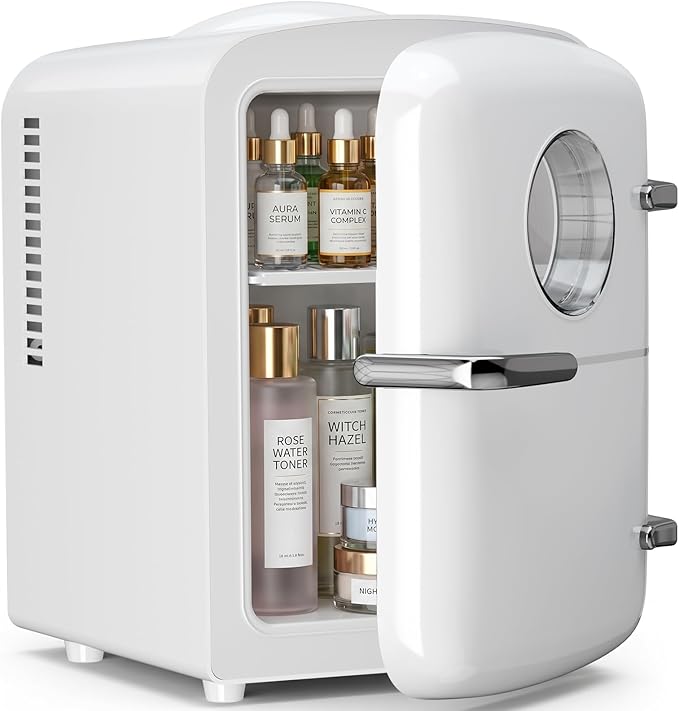 Antarctic Star Compact Mini Fridge, 4L Capacity/6 Cans Portable Cooler and Warmer Compact Refrigerator, for Bedroom,Car,Office and Dorm, Small Cooler and Warmer for Cosmetics, Beverage and Food, White