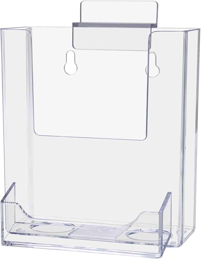 Marketing Holders SlatWall Trifold Brochure Holder 4" W Pocket Retail Display with Attached 3.5" x 2" Business Card Slot Take One Literature Pamphlet Organizer Clear Acrylic