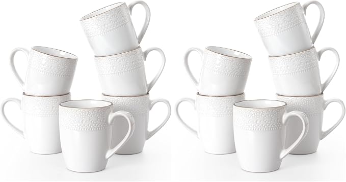 famiware Coffee Mugs Sets for 6, 12 oz Mug Set, Coffee Cups with Handle for Coffee, Tea, Cocoa and Milk, Microwave and Dishwasher Safe, White Floral (Pack of 2)