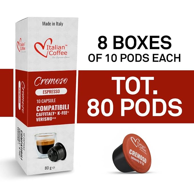 ITALIAN COFFEE FOR ESPRESSO LOVERS Italian Coffee capsules compatible with Verismo, CBTL, Caffitaly, K-fee systems (80 pods CREMOSO blend)
