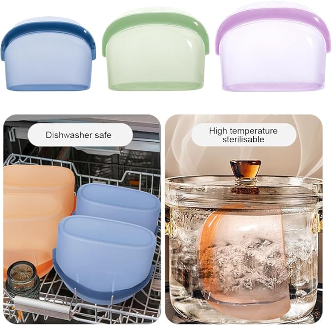3 Pcs Reusable Silicone sealed Food Storage Bags, Multi-Role Food Storage Bags, Leak Proof, Freezer Safe, Microwave Safe, Dishwasher Safe, Eco-friendly