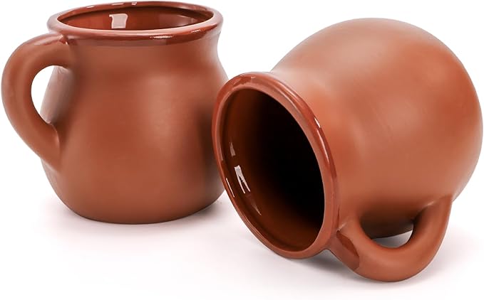 Kingrol 6 Pack Authentic Mexican Clay Mugs - 12 oz Tazas de Barro, Handcrafted Pottery for Hot and Cold Beverages, Coffee, Tea, and Cocktails