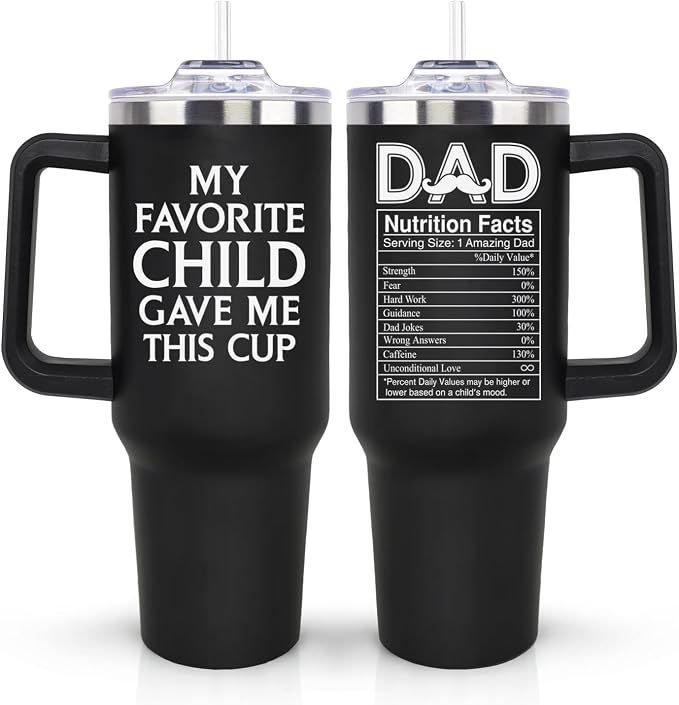LHSCVUFASC Birthday Gifts for Dad from Daughter, Son, Kids - Father's Day Christmas Gift for Him, New Papa Daddy Stepdad Father Husband Gift- 40oz Stainless Steel Tumbler with Lid and Straw