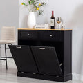 Gitua Double Tilt Out Trash Cabinet 20 Gallon, Freestanding Wooden Kitchen Trash Recycling Cabinet with Drawer & Removable Cutting Board, Dog Proof Trash Can Cabinet, Black