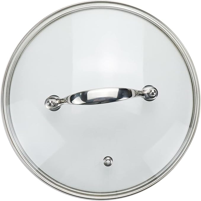 8 Inch Clear Glass Pot Lid for Frying Pan Replacement Cover Can Withstand 356°F (180℃) with Stainless Steel Arch Bridge Handle,Bright Silver