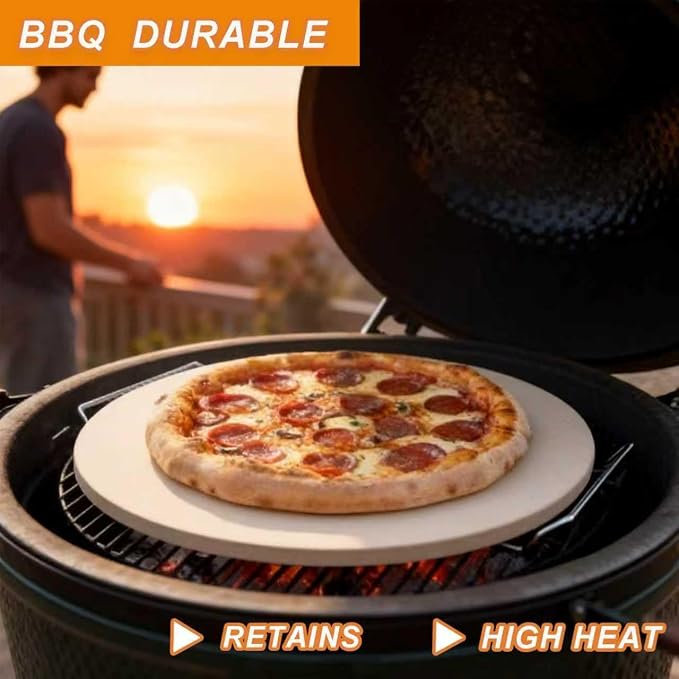 16" Round Pizza Stone, Large Cordierite Bread Baking Stone for Oven, Grill | Safe Circular Cooking Stone for Grill 16 Inch, Ideal for Grilling Baking Several Sizes of Pizzas, Zemibi