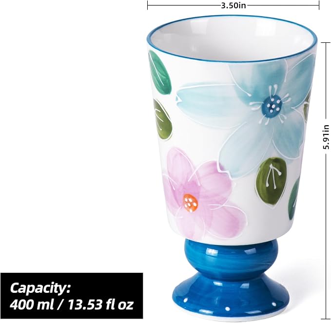 KAMMAK Ceramic Mug - Hand-Painted Coffee and Tea Mug - 400ML Vintage Breakfast Cups - Cute Mugs for Women - Ideal for Birthday - Afternoon Tea & Housewarming Gifts, GX016