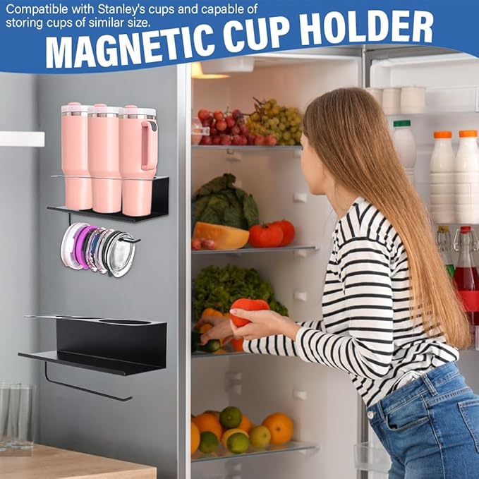 HONUTIGE 2 Pack Magnetic Stanley Cup Holder for Fridge, Water Bottle Organizer for Stanley 30&40 oz Tumbler, Strong Magnetic for Cup Organizer Holder, Cups Storage Rack for Kitchen Cabinets