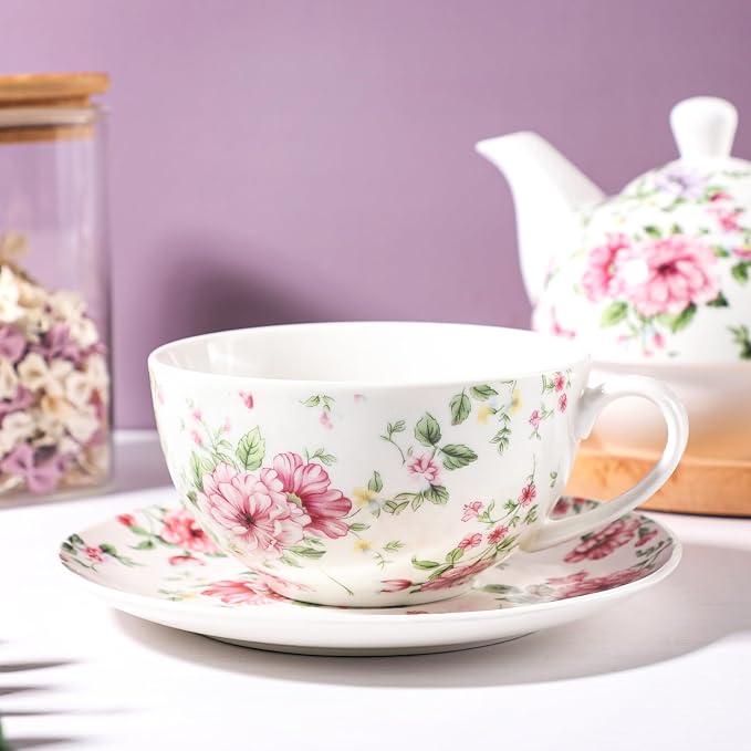 Tea Cup Set Ceramic Including 1 Teapot with lid 1 Tea Cup with 1 Sauser (C1)