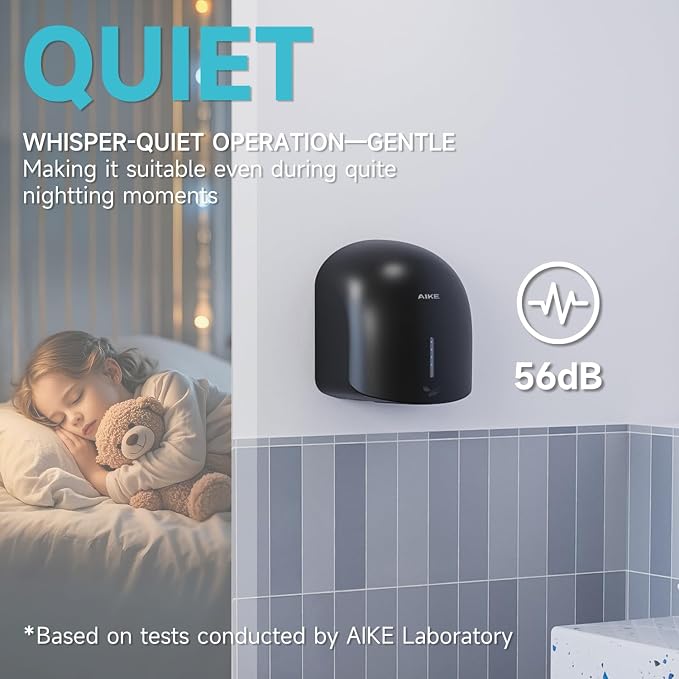 AIKE GentleAir Warm Hand Dryer& Automatic Soap Dispenser, Model AK2637 & AK1216 Black