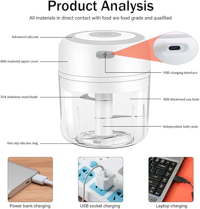 HQZG Small Household Wireless Electric Garlic Crusher 100ML/250ML capacity Mash Portable Detachable blade Automatic Garlic Puller Kitchen God