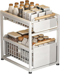 2 Tier Pull-out Storage Organizer, Slide Out Kitchen Cabinet Storage Sliding Shelves, Under Sink Organizers Drawer, Mesh Cabinet Basket with Handle for Bathroom, Home(White,Double Layer L)
