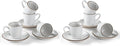 famiware Espresso Cups and Saucers Set of 4, 3 oz Ceramic Small Coffee Mug with Handle, Embossed Stoneware Demitasse Cup for Tea, Latte - Microwave & Dishwasher Safe - White Circle (Pack of 2)