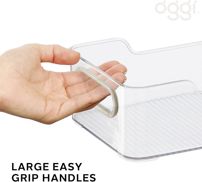 Oggi Cabinet/Drawer Storage Bin - 14" x 5" (Set of 6), Clear/Gray, Ideal for Kitchen Organization, Pantry Storage, Fridge Organizing