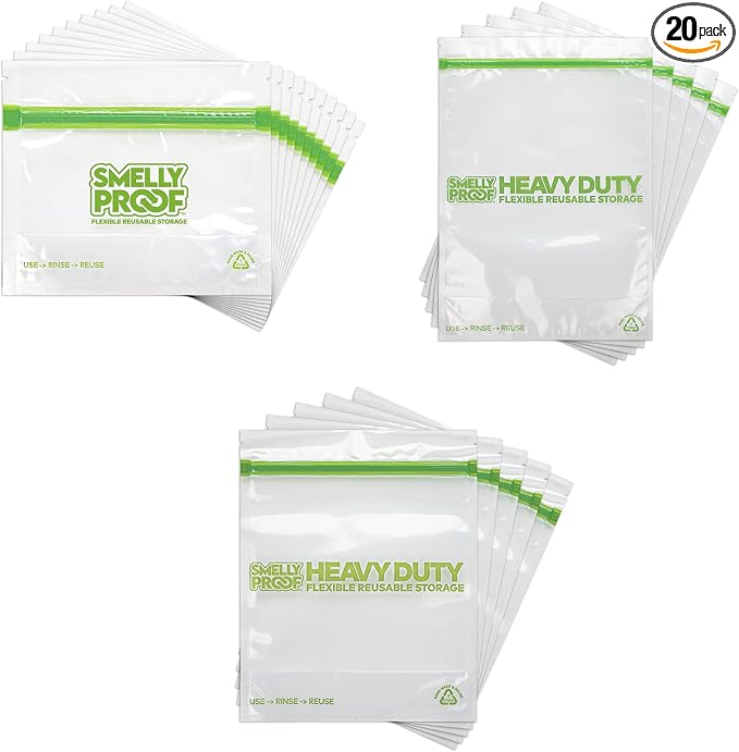 Smelly Proof Heavy-Duty Reusable Food Storage Bundle: XXL 2-Gallon, LRG Quart, and Expandable Snack Bags - Made in USA, BPA-Free Multi Size Pack - 20 Pieces