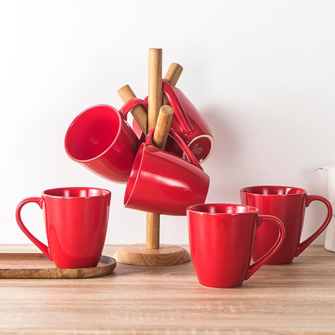 vicrays Coffee Mug Set, 12 Ounce, Ceramic Mug for Men, Women, Unique Glazed Mugs with Handle for Coffee, Tea, Milk, Cocoa, Cereal - Set of 6 Red