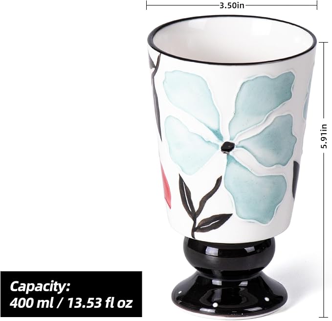 KAMMAK Ceramic Mug - Hand-Painted Coffee and Tea Mug - 400ML Vintage Breakfast Cups - Cute Mugs for Women - Ideal for Birthday - Afternoon Tea & Housewarming Gifts, GX018