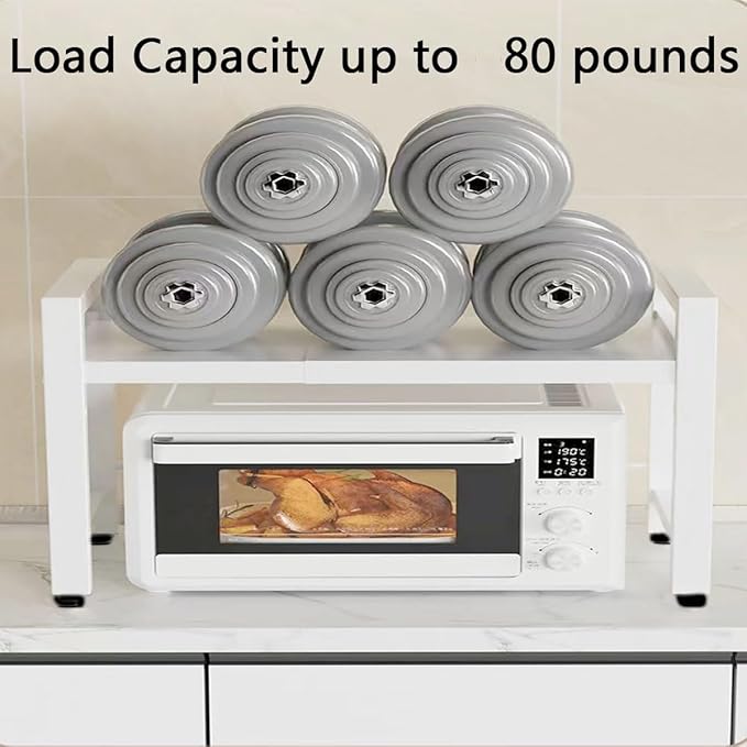 2-Tier Expandable Microwave Stand, Extendable Microwave Oven Rack with Storage Shelf Heavy Duty with 6 Hooks and Chopsticks Cutting Board Tools Holder for Kitchen(15.7~24.8" L)