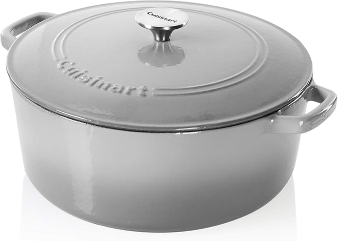 Cuisinart Chef's Classic Enameled Cast Iron Dutch Oven with Lid, Porcelain Enameled Interior, Oven Safe, Induction Compatible, 7-Quart, Round, Grey Gradient