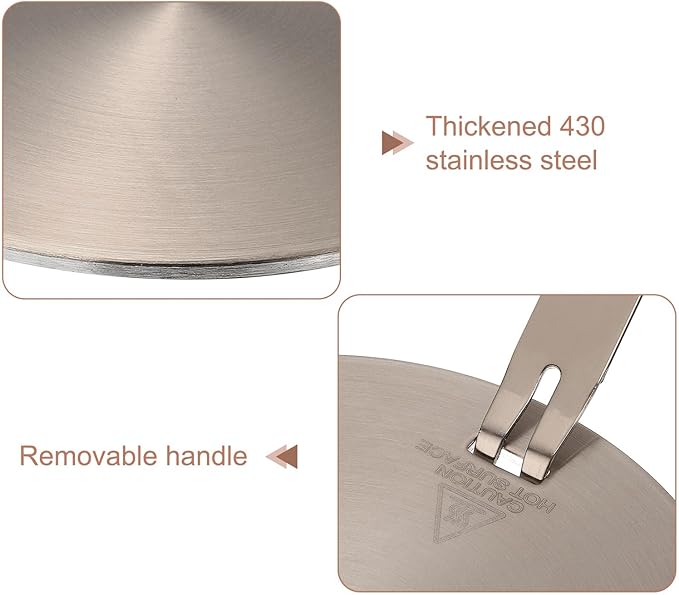 uxcell Heat Diffuser Plate for Gas Stove 8 Inch Round Heat Conduction Induction Adapter Plate with Removable Handle Cookware Protector for Cookware Heat Cooking Unfreeze, Rose Gold