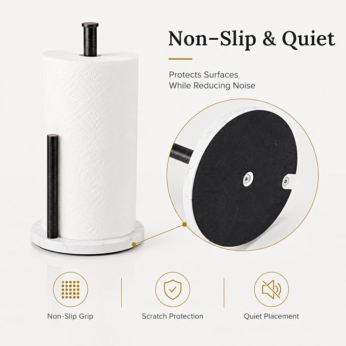 Oil Rubbed Bronze Paper Towel Holder,Stainless Steel Paper Towel Holder for Kitchen Roll Organize, Standard or Jumbo-Sized Roll Paper, Countertop Roll Dispenser with Marble Base