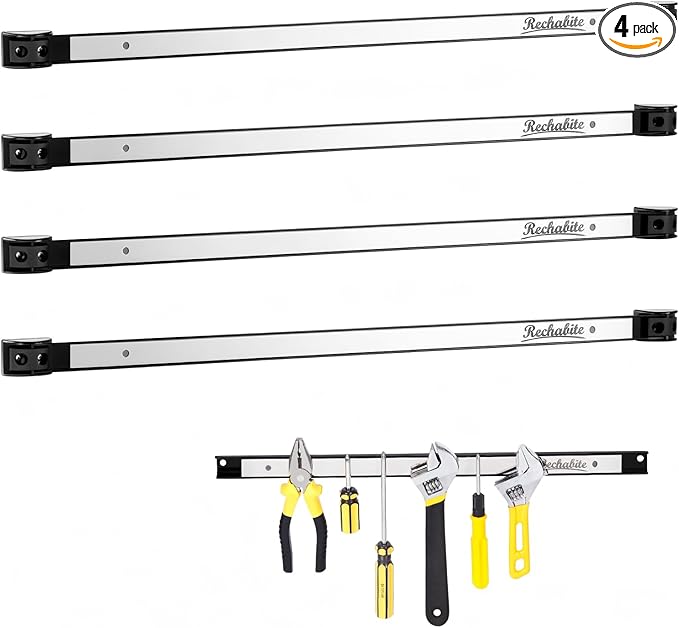 4 Pieces 24" Magnetic Tool Holder Strip, Stainless Steel Surface Tool Magnet Bar, Metal Tool Organizer Rack for Garage Organization, Easy To Install in Workshop, Mounting Screws Included