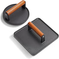 SafBbcue 10" Square Bacon Press & 7" Round Meat Press, Heavy Duty Cast Iron Griddle Press Smash Burger Press Compatible with Blackstone Flat Top Griddle Grills