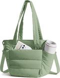 BAGSMART Lunch Bag Women Small Insulated Tote with Lunch Compartment Quilted Lightweight Puffy Tote Bag for Work, Travel, Outdoor, Green