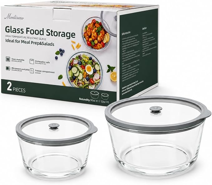 Glass Food Storage Containers with Lids, 90 & 52 oz, BPA-Free | Airtight & Leakproof Glass Containers Microwave Freezer Dishwasher Safe Premium Borosilicate Glass for Meal Prep