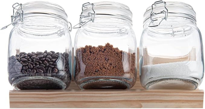 Restaurantware-Vetri 30.4 Ounces Glass Storage Jars, 3-Piece Dishwashable Glass Cookie Jars - Airtight Seal, Hot & Cold Friendly, Clear Candy Container, For Kitchen, Laundry, Or Storage