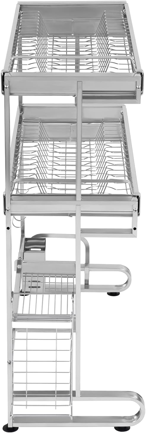 Over The Sink Dish Drying Rack 2 Tiers 11.42 x 30.12In Retractable Design Dish Drainers Drying Rack, Large Dish Rack for Home Kitchens