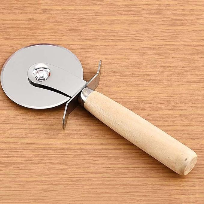 Soro Essentials- 4" Stainless Steel Pizza Cutter Wheel with Wooden Handle- Pizza Wheel Slicer Built in Finger Guard for Safety Pizza Wheel Sharp Blade for Cutting Through Crusts Pies and Comfort Grip