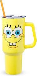 Silver Buffalo SpongeBob SquarePants Double Walled Stainless Steel Tumbler with Handle, Fits in Standard Cup Holder, 40 Ounces