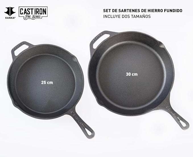 KANKA Cast Iron Skillet Set – Pre-Seasoned 10 Inch & 12 Inch Cast Iron Frying Pans – Iron Skillet Set for Stove, Oven, Grill & Searing Pan Cooking – Includes Silicone Handles & Scrapers