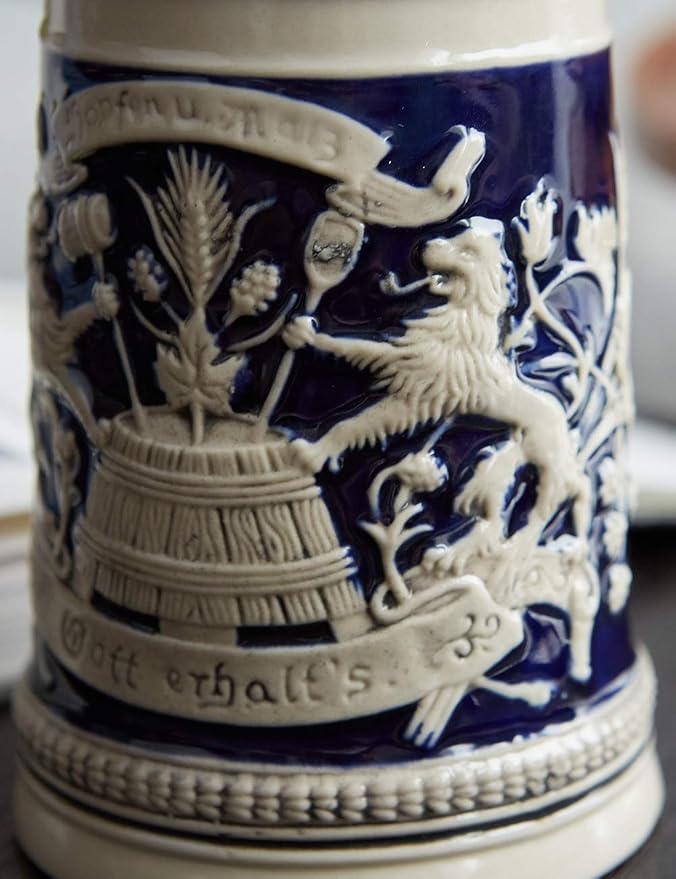 HAUCOZE Beer Stein Mug German Bavarian Drinking Viking Tankard with Pewter Lid Birthday Gifts for Men Father Husband 0.6 Liter