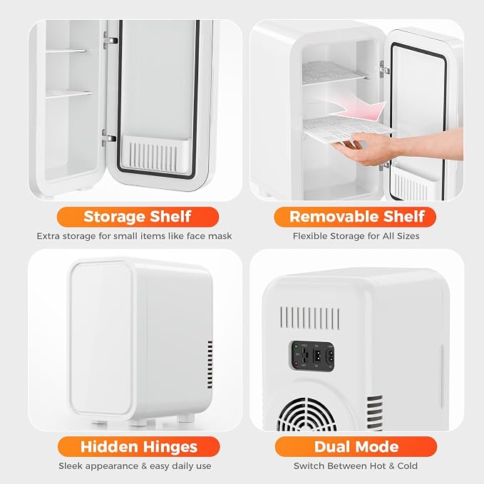 OSTBA Mini Fridge for Skincare, 6 Liter/8 Can 110V AC/DC Portable Thermoelectric Cooler Refrigerators for Bedroom, Skincare, Beverage, Office, Dorm Room and Car
