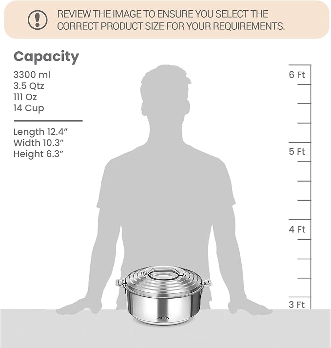Milton Galaxia 3500 Insulated Stainless Steel Casserole, 3.5 qt. (3300 ml, 111 oz) Thermal Serving Bowl, Keeps Food Hot & Cold for Long Hours, Elegant Hot Pot Food Warmer Cooler, Silver