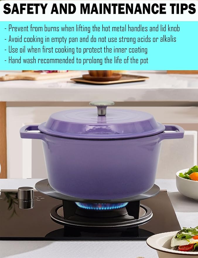 4.2 Quart Cast Iron Dutch Oven with Lid - Enameled Non-Stick Interior, Oven Safe to 500°F, Multi-Stovetop Compatible – Violet