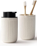 Bosilunlife Soap Dispenser and Toothbrush Holder Set - 11Oz Foam Soap Dispenser Pump Ceramic Bathroom Counter Soap Toothbrush Holder Set Beige Bathroom Accessories Set