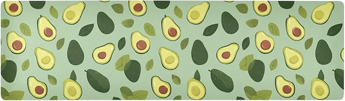 2-in-1 Table Runner Trivet for Hot Dishes Heat Resistant Hot Plate Mat Pad 39x12 Inch Waterproof Table Protector Trivets for Countertop Non Slip Decorative Green Cute Avocado and Leaves