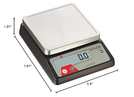 Taylor Compact Digital Portion Control Scale, Food Scale for Precise Weight Measuring and Portion Control, Tare and Hold Function, NSF, 32OZ, Stainless Steel Platform
