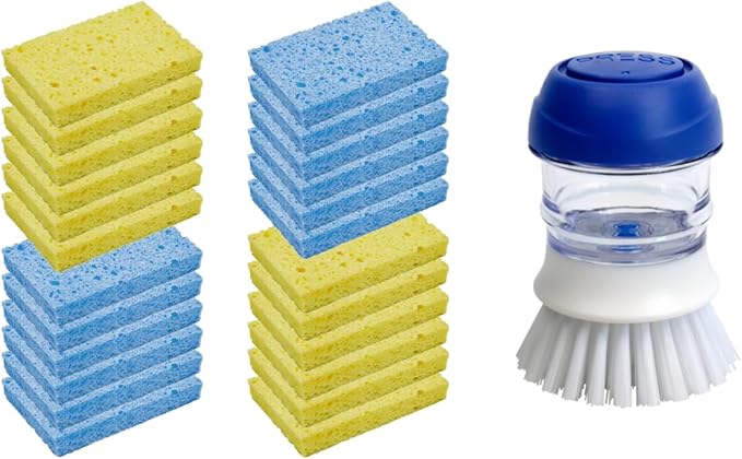CELOX 24 Pack Durable Kitchen Sponges and Dish Scrubber with Soap Dispenser for Pots, Dishes, Bowls