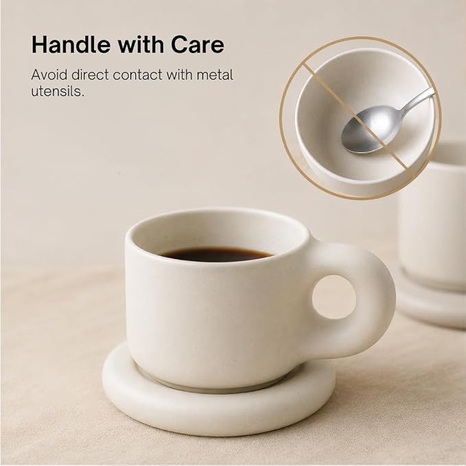 WENSHUO Chubby Funny Coffee Mug, Novelty Cute Cup and Saucer, Matte Crème, 9 oz (Matte Crème)