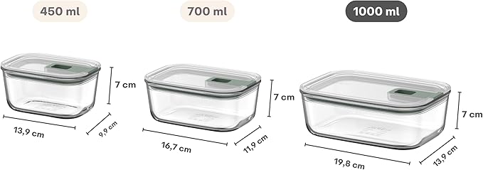 Mepal - Glass Food Container EasyClip - Container with lid & sliding closure - Meal prep boxen - Suitable for microwave, steam oven and oven - Airtight - 1 l - Nordic sage